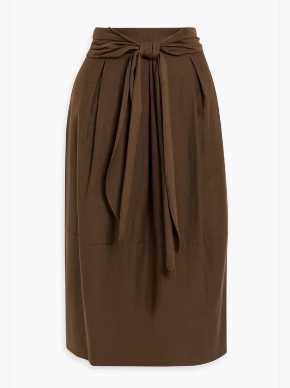 Vince brown belted cotton and wool blend twill midi skirt, size 8